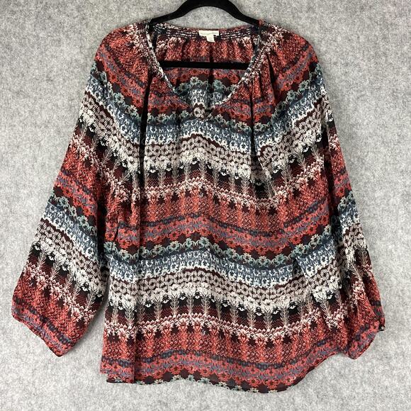 Garnet Hill 100% Silk Tunic Top Womans XL Floral Lightweight Boho Peasant Artsy - Picture 1 of 13